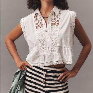 Pilcro Crop Swing Blouse Size XL White NWT